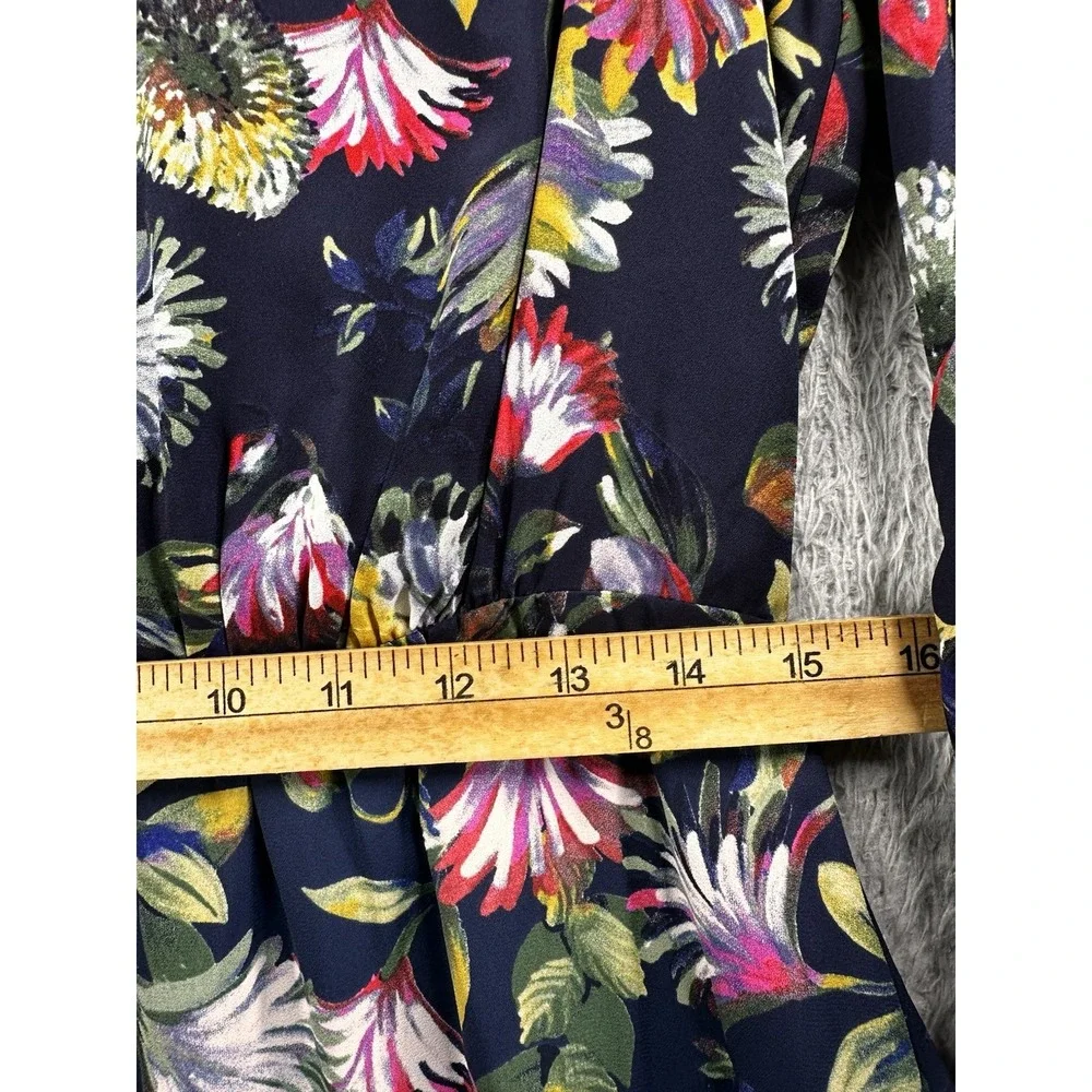 J. Crew Floral Mini Dress Women Sz‎ 10 Navy Blue Long Sleeves
